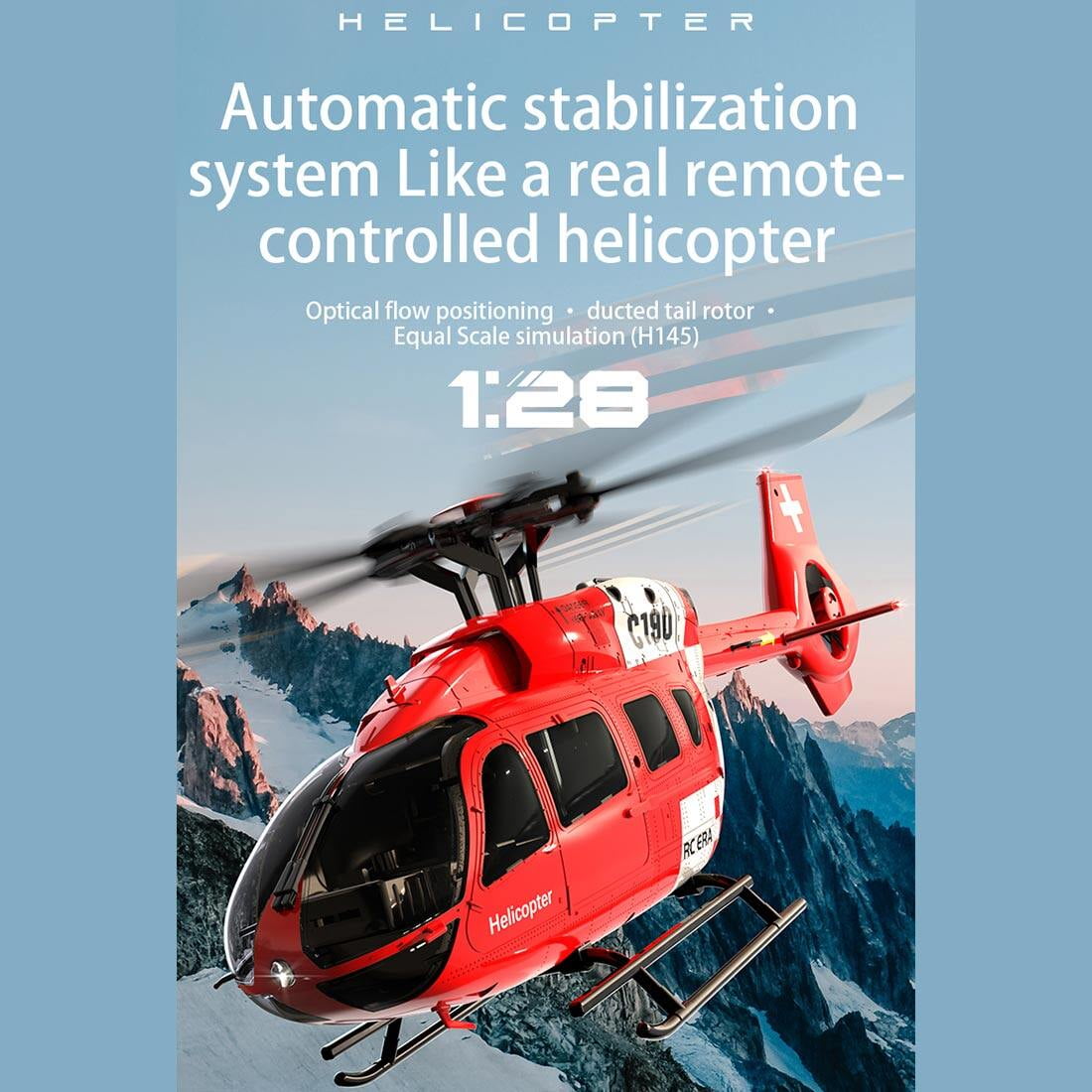 RC ERA C190 RC Helicopter with 6-Axis Gyro, 1/30 Scale H145 6CH Brushless Dual-Motor Remote Control Helicopter Model, RTF Single-Rotor Aircraft with Altitude Hold & Optical Flow