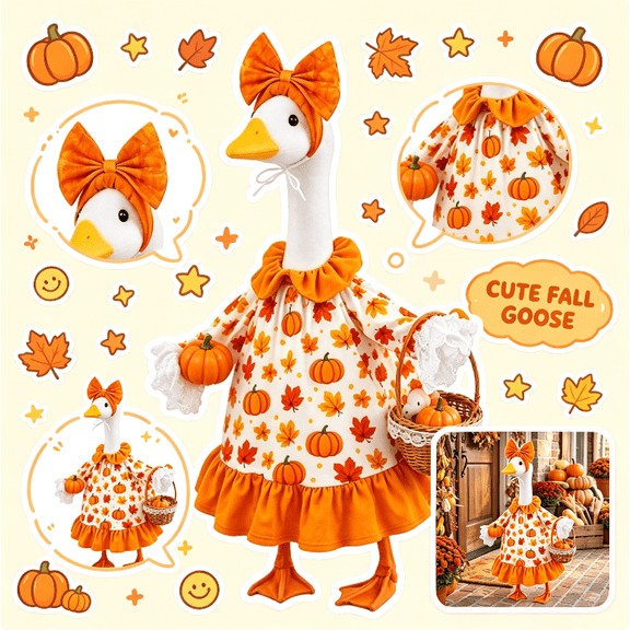 Fall Porch Goose Outfit Maple Dress, Thanksgiving Porch & Yard Decor,Seasonal Porch Goose Clothes for 23" Goose Statue, Autumn Outdoor Yard Garden Patio & Lawn Holiday Decor