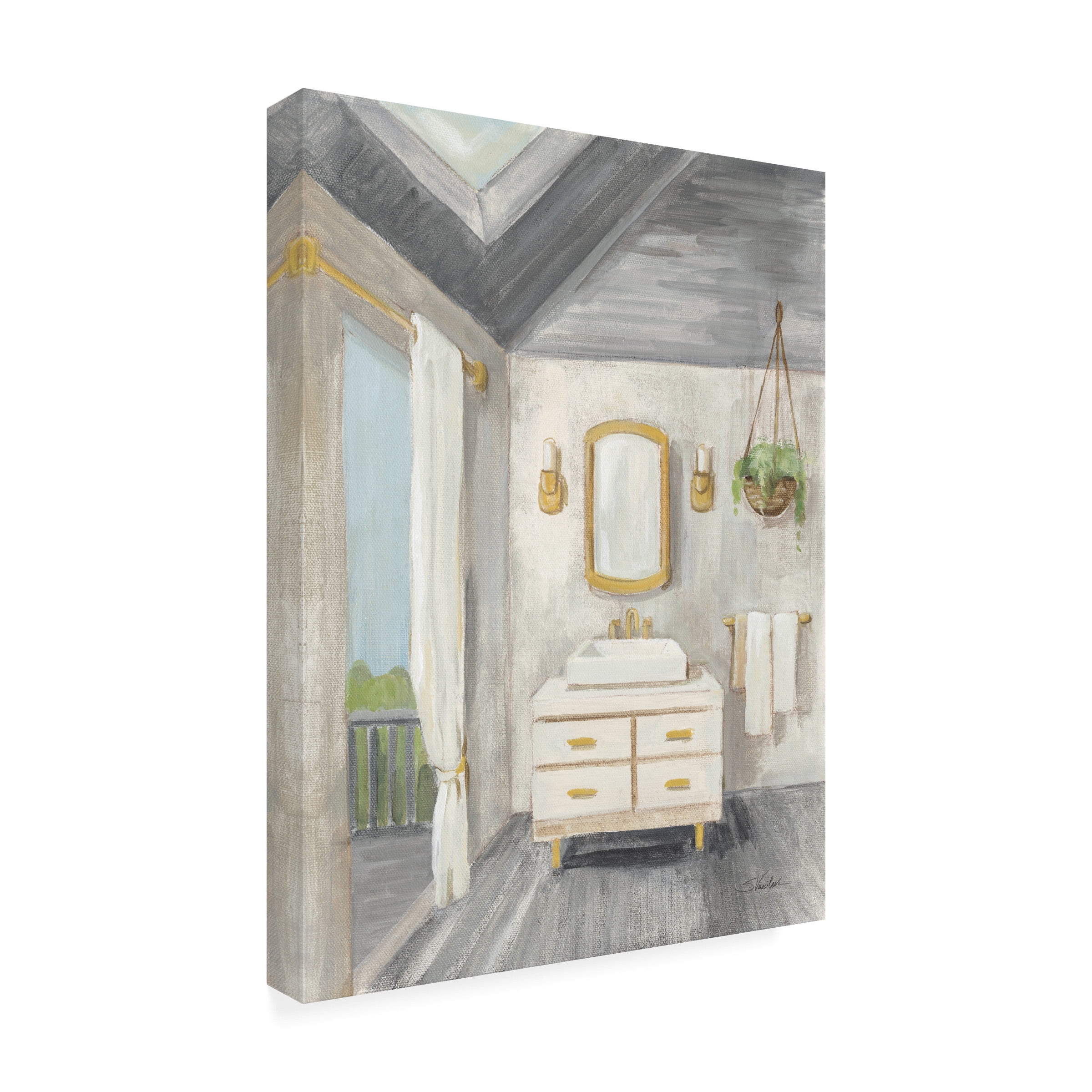 Silvia Vassileva 'Attic Bathroom I Gray Wood' Canvas Art