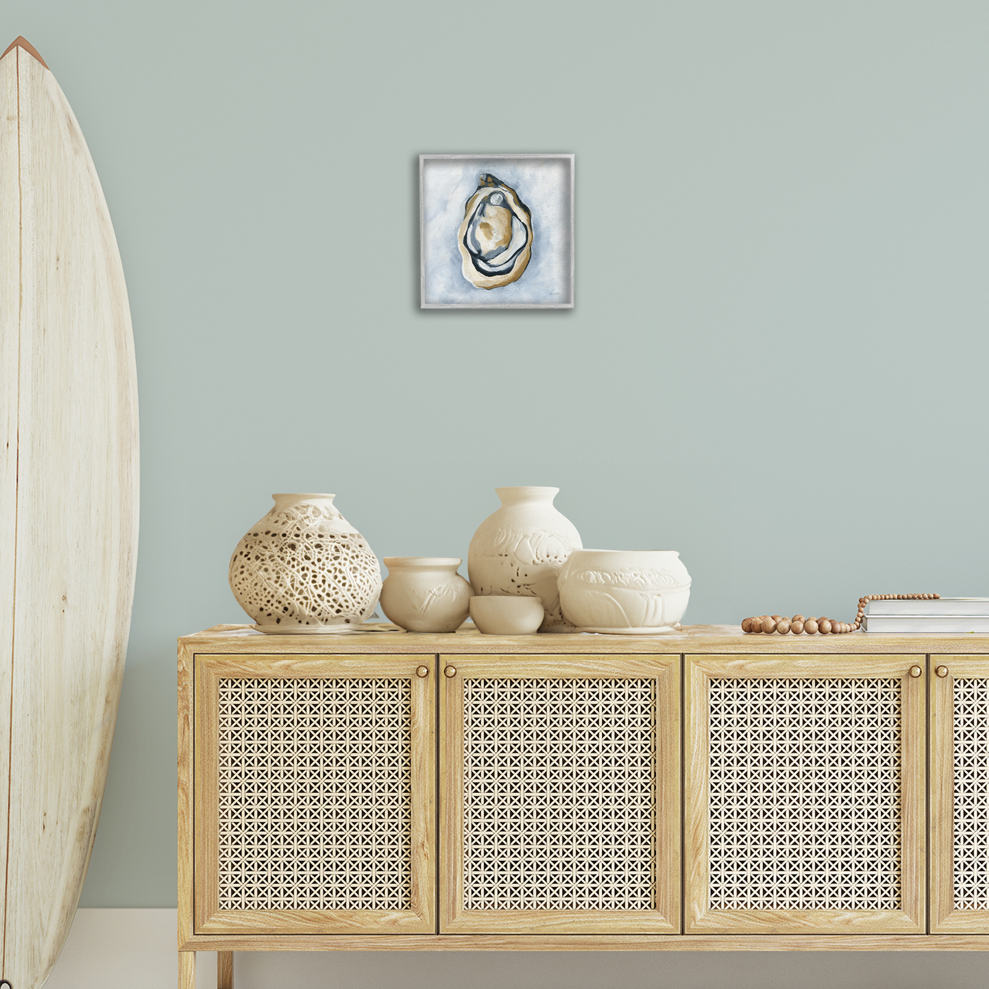 Stupell Industries Oyster with Pearl Coastal Painting Gray Framed Art Print Wall Art, 12 x 12
