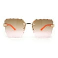thumbnail image 2 of Womens Luxury Rimless Beveled OG Plastic Wood Buff Arm Metal Sunglasses Gold Orange - Brown Pink, 2 of 4