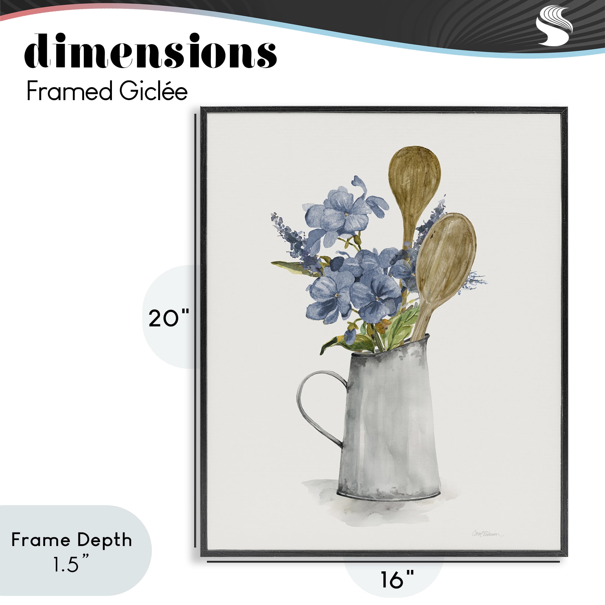 Stupell Industries Kitchen Spoons & Blue Blooms Black Framed Giclee Art, design by Carol Robinson