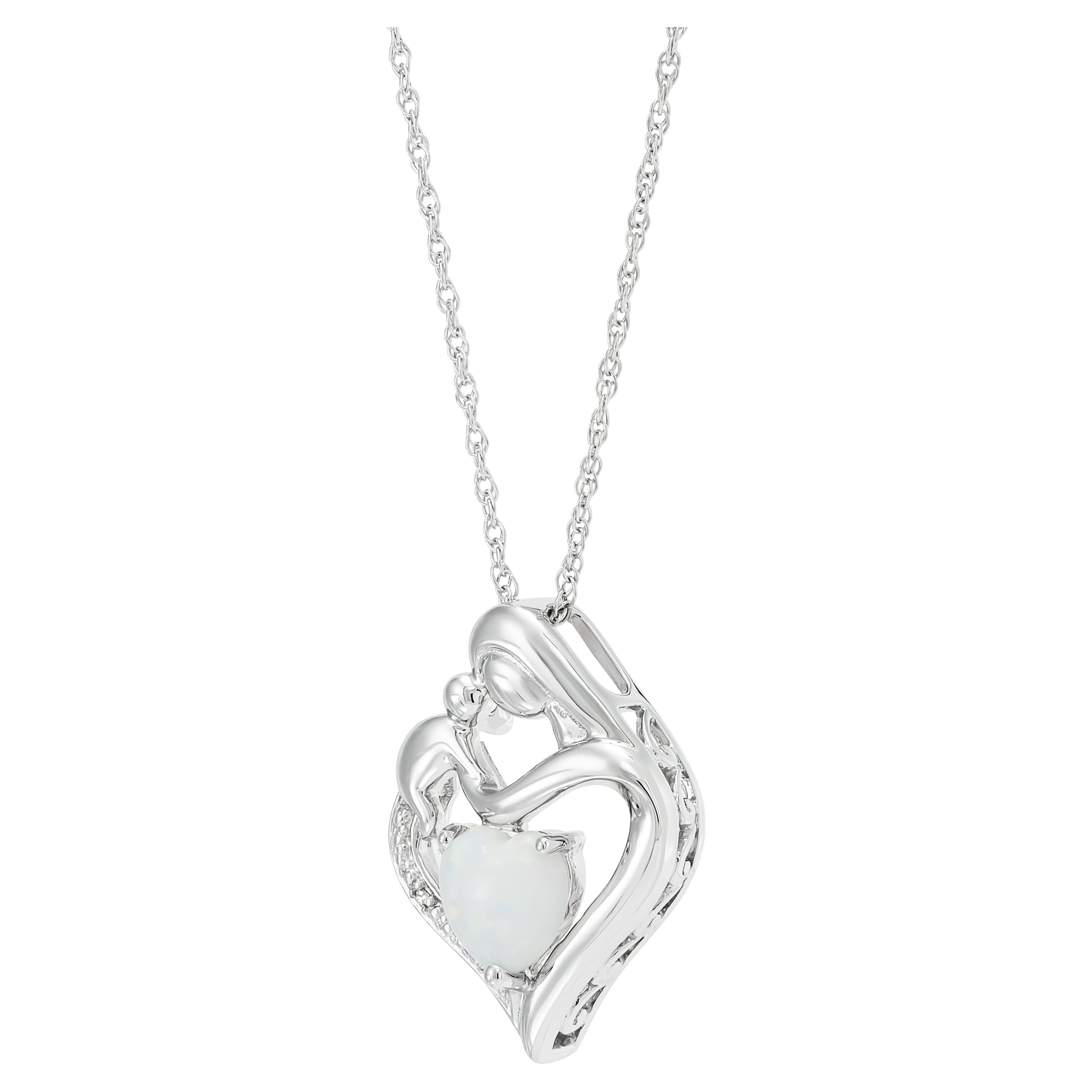 Brilliance Fine Jewelry Created Opal Diamond Heart in Silver Silver Pendant, 18"