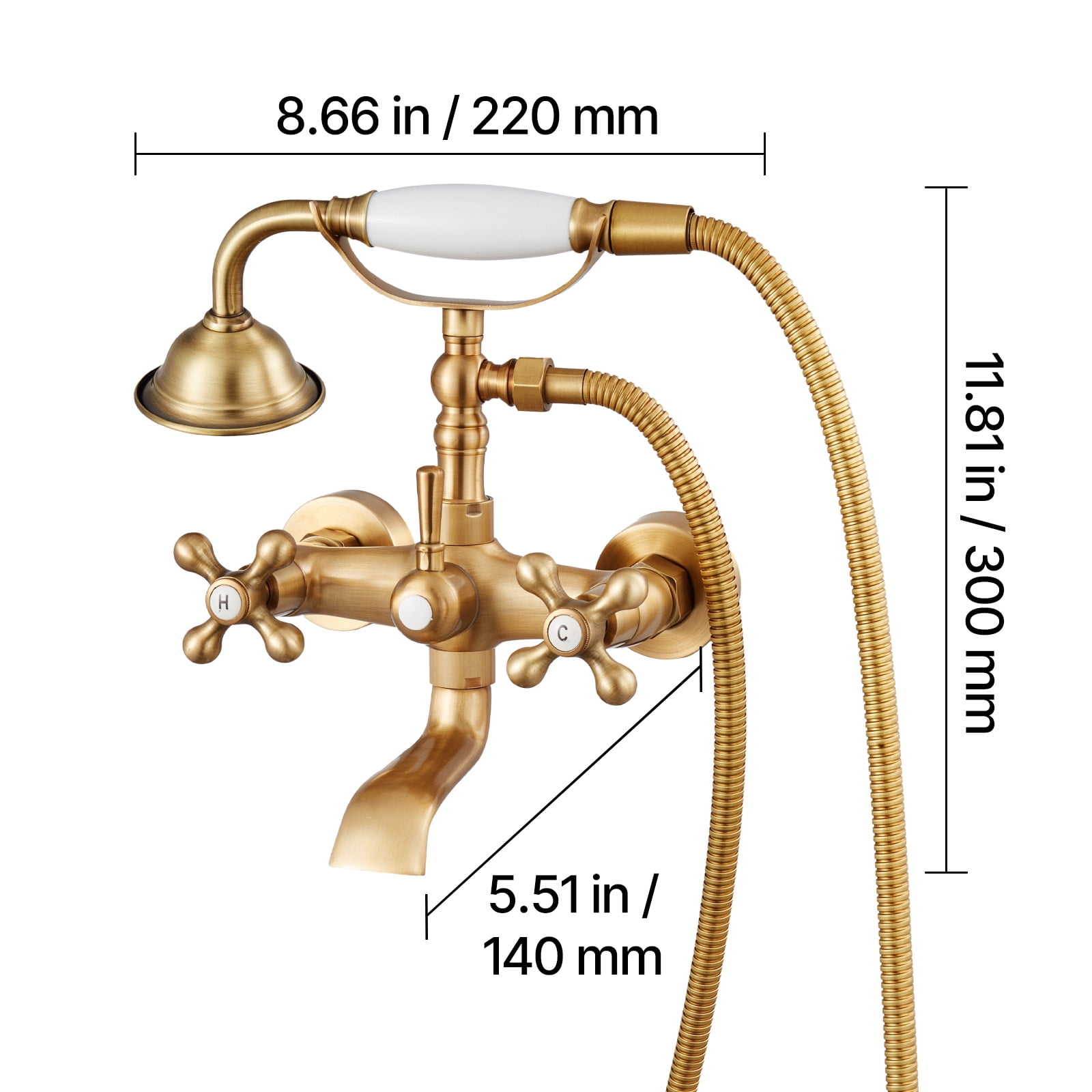 VEVOR Clawfoot Tub Faucet, Wall Mount Bathtub Faucets with Handheld Shower, Vintage Brushed Gold Clawfoot Tub Filler Faucet Shower Kit with Adjustable Swing Arms & 360° Rotation Spout for Bathtubs