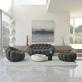 thumbnail image 3 of Sodrens 79.53" Bubble Couch with Single Seat and Ottoman,Modern Upholstered Mesh Fabric Lazy Floor Sofa,3D Honeycomb Shape Bubble Sofa Curved Couch for Living Room,Office,Apartment(Dark Grey), 3 of 7