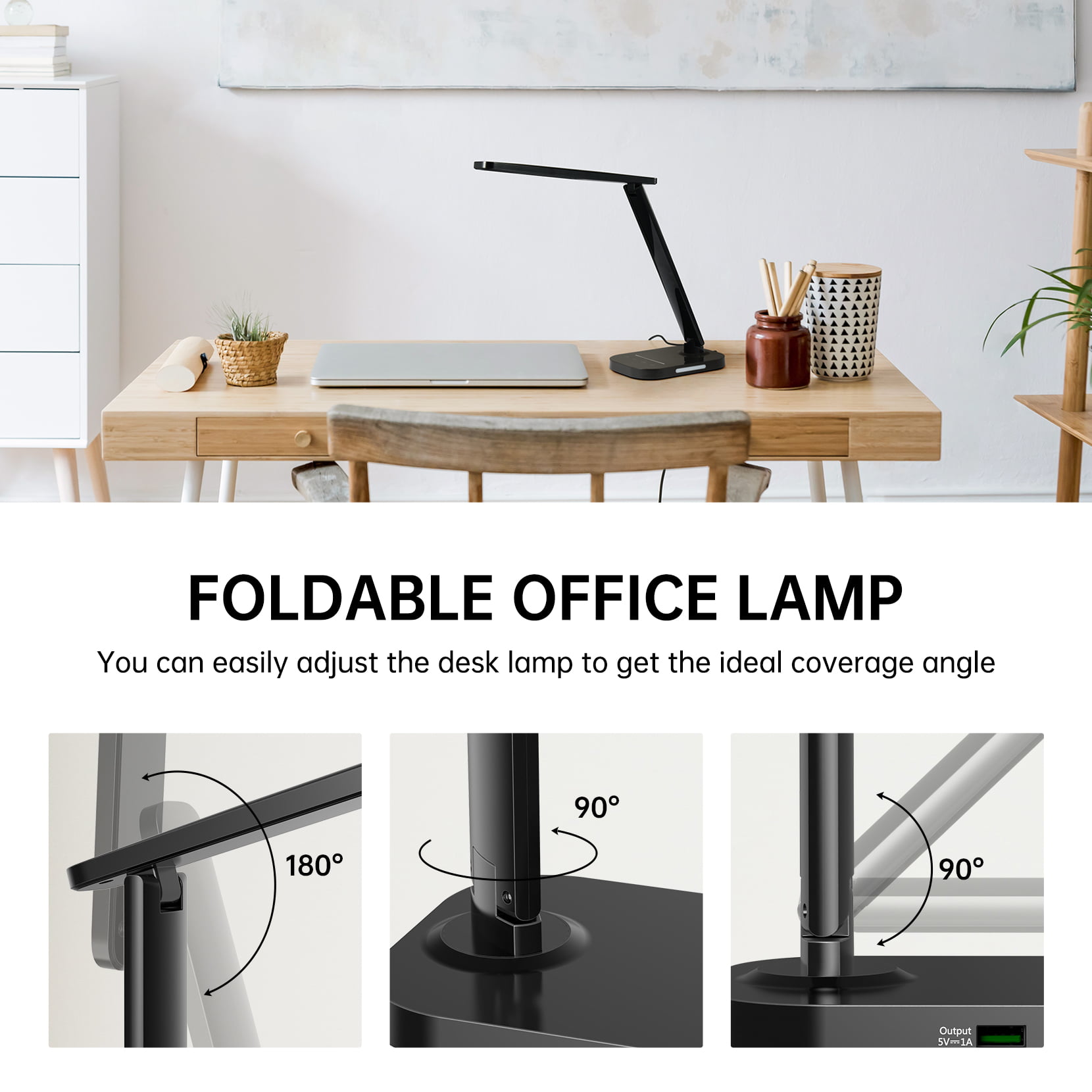 5 Color Modes & 10 Brightness Levels LED Desk Lamp Night Light and Foldable Lamp for Study Auto Timer USB Charge Eye-Caring LED Touch Table Lamp with Dimmable Reading Black Office and Bedroom 