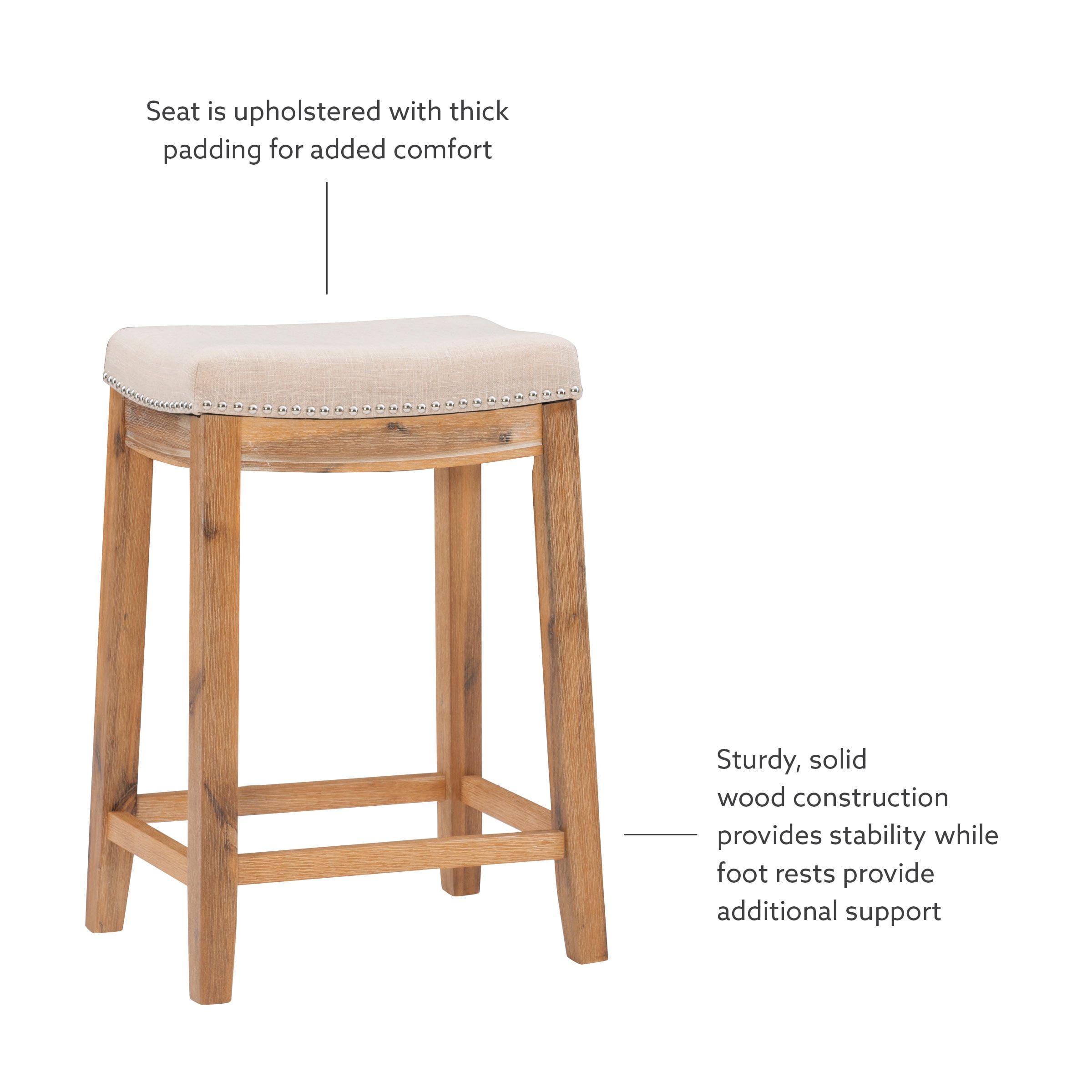 Claridge Backless Acacia Counter Height Barstool - Beige