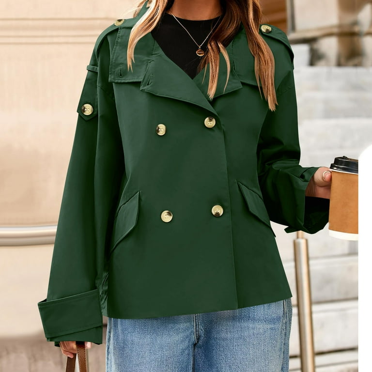 SwiftWear Womens Cropped Trench Coat Oversized Double Breasted