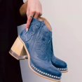 thumbnail image 1 of JFBUJC Style Ladies Pointed Cowboy Boots Black Fashion High Heel Ankle Boots Embroidered Rivet Punk Style Short Boots Plus Size, 1 of 5