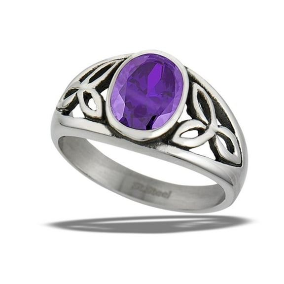 Simulated Lavender Celtic Filigree Trinity Knot Ring Stainless Steel Band Purple CZ Female Size 9