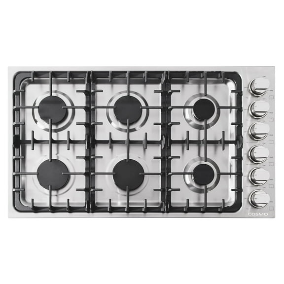 Gas Cooktop with 6 Sealed Italian Made Burners in Stainless Steel