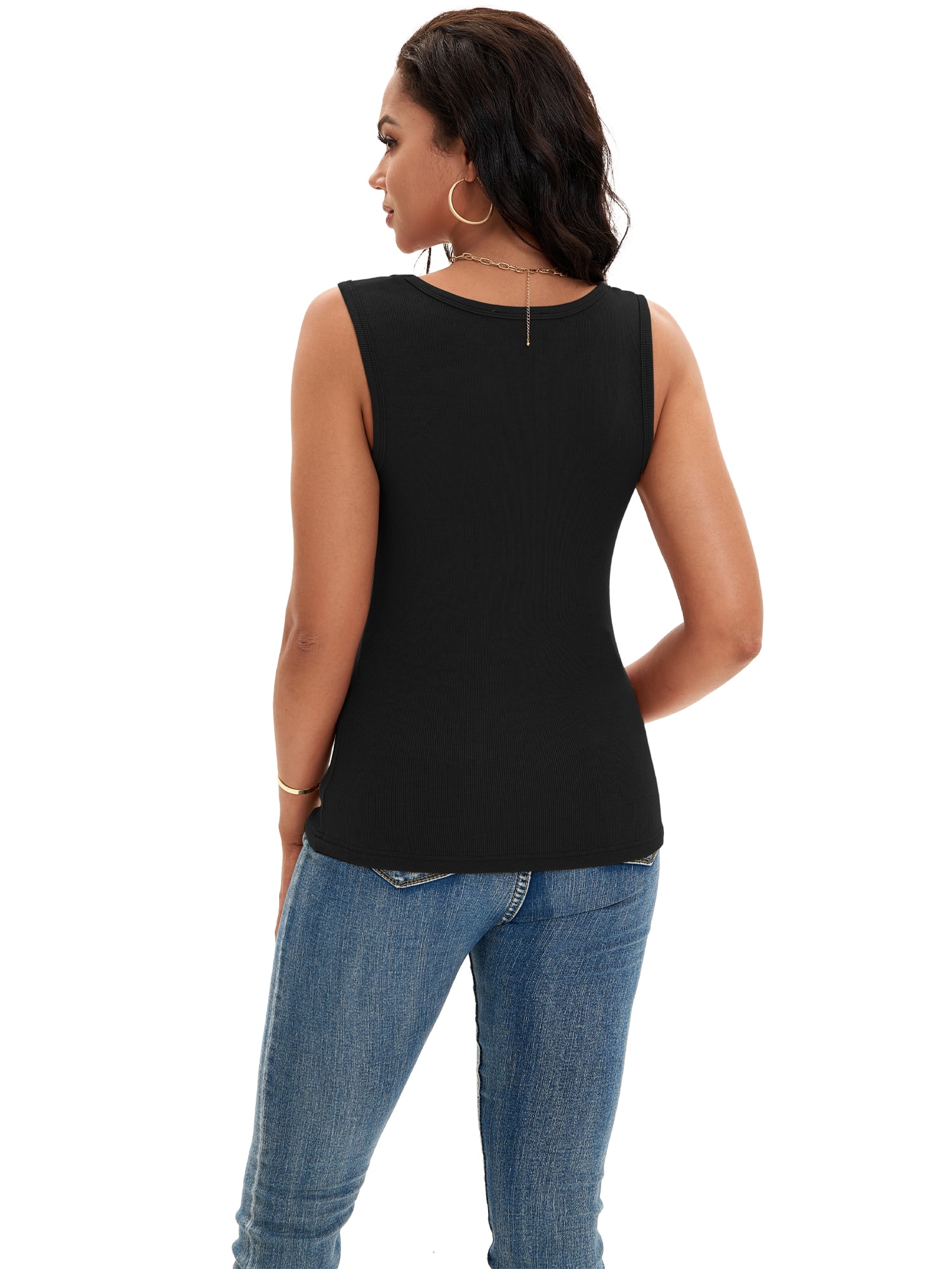 DARING DIVA Women's Sleeveless Scoop Neck Casual Fitted Tee Shirts S Black