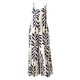 thumbnail image 5 of Costeam Womens Leaf Print Spaghetti Strap Jumpsuit Dual Side Hidden Hand Pockets Scoop Neck Elastic Loose Full Length Wide Leg Casual One Piece Outfit, 5 of 6