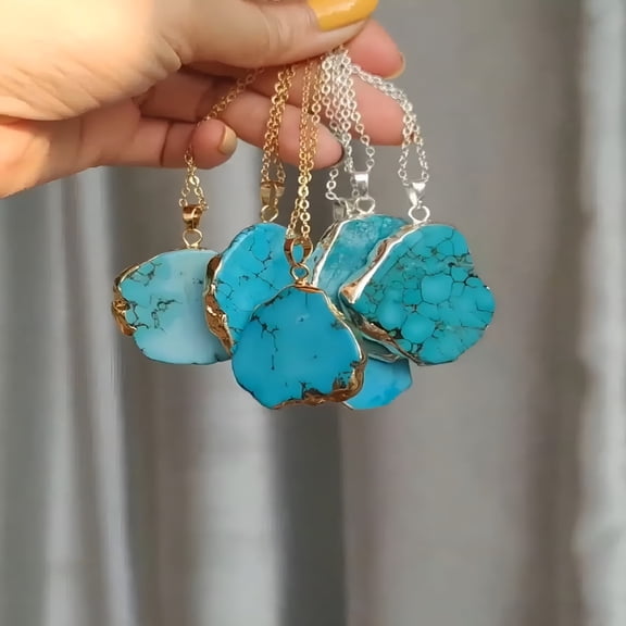 DESIGNICE Turquoise Necklace for Women,Natural Turquoise Stone,Boho Beach Summer Jewelry in Blue
