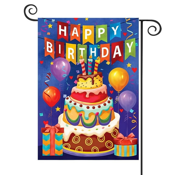 DMERBYL Birthday Celebration Garden Flag Balloons Birthday Cake 12.5"x18"