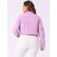 thumbnail image 4 of DARING DIVA Women's Plus Size Long Sleeve Jean Button Cropped Denim Jacket 4X Light Purple, 4 of 6