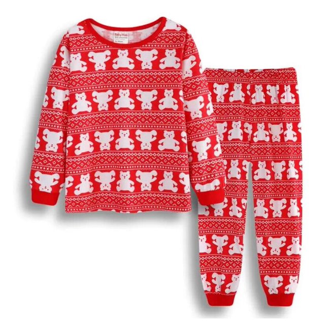 Conjunto de pijama de algodón con estampado de dibujos animados para niño y niña, traje de primavera y otoño para el hogar, pantalones de manga larga para Navidad