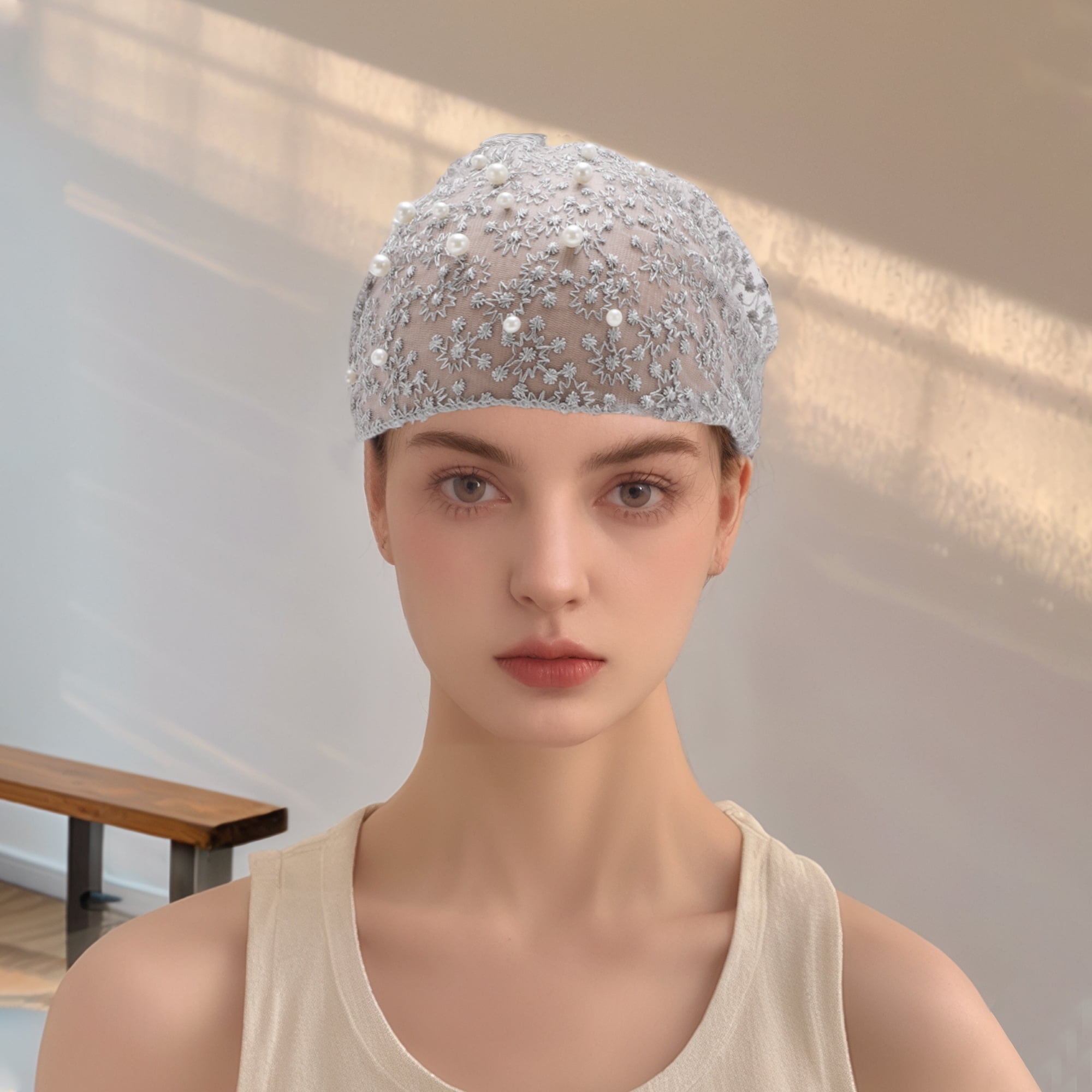 Unique Bargains 1pc Fashion Faux Pearl Wide Headwrap 9.45"x6.69" Gray
