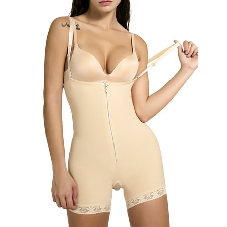 

FITVALEN Women Tummy Control Fajas Colombianas Open Bust Bodysuit Slimmer Body Shaper Postpartum Girdle Full Bodysuit