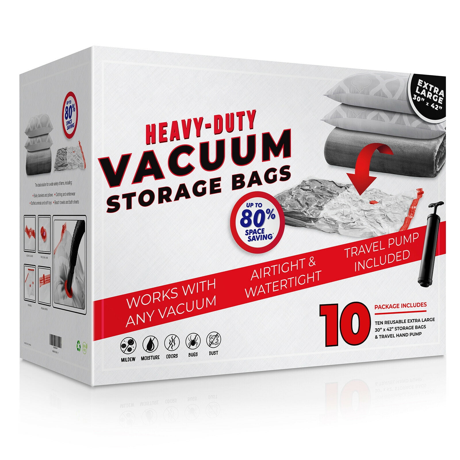 10 Extra Large 42x30 Vacuum Space Storage Saver Bags with Travel Hand