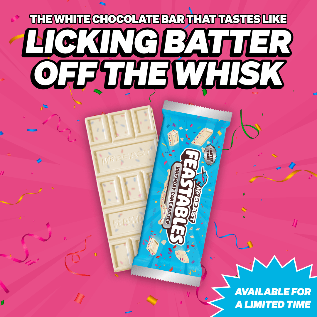 Feastables MrBeast Birthday Batter Bar, 2.1 oz (60g), 1 Count