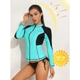thumbnail image 3 of Women's Rash Guard Long Sleeve Swimsuits Zipper Front Colorblock Swim Shirt UPF 50, 3 of 6