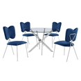 thumbnail image 1 of Round 45" x 45" 5pc Clear Glass Dinette Set with Navy Blue Chairs, 1 of 5