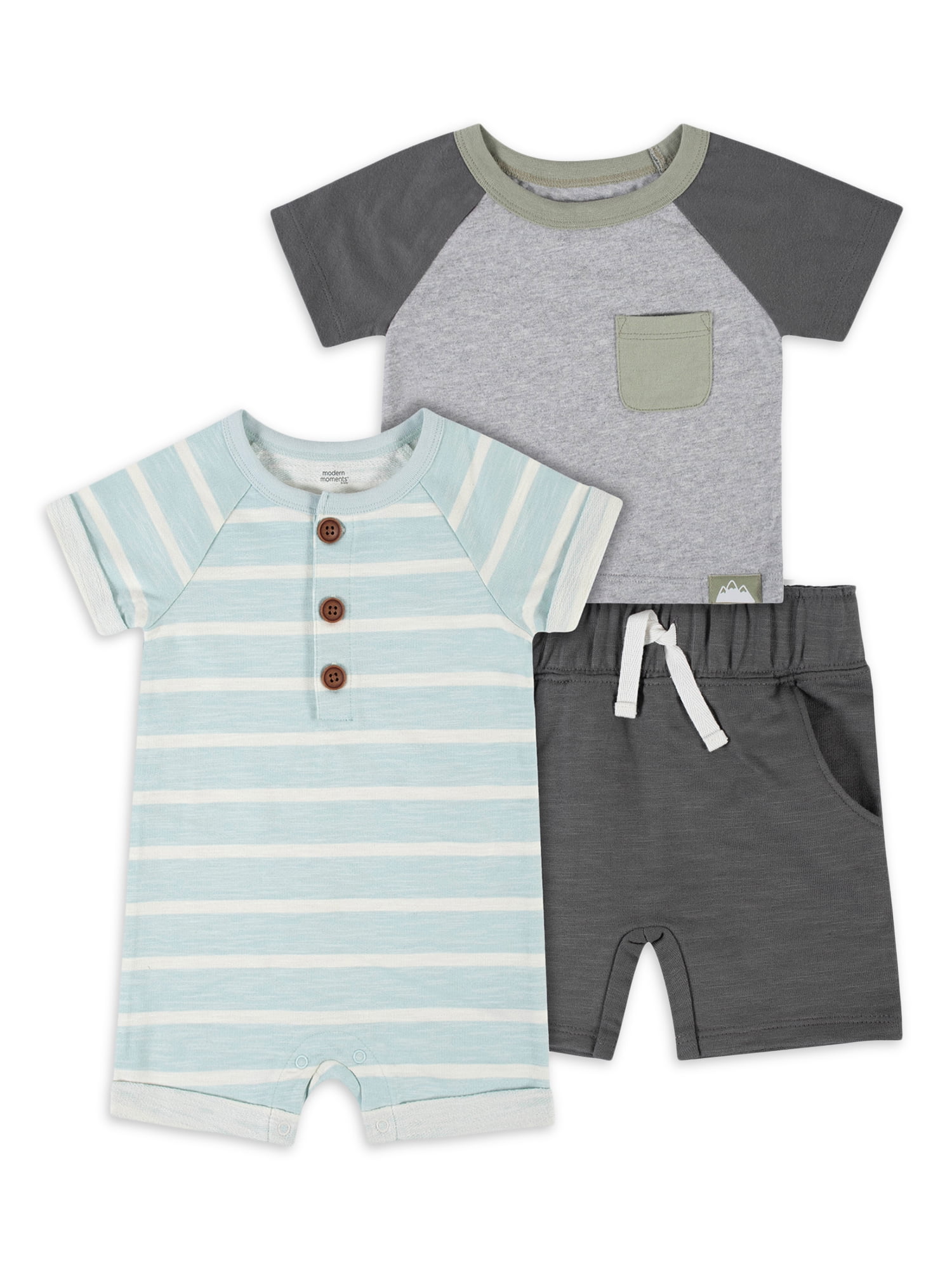 Modern Moments By Gerber Baby Boy Henley TShirt, Short & Romper, 3