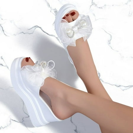 

Daznico Slippers for Women Summer Women s Wedges Open Toe Beach Shoes Roman Slippers Sandals White 8.5