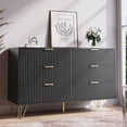 thumbnail image 5 of FURNIWAY Black 6 Drawer Dresser for Bedroom, Modern Dresser with Gold Metal Handles,Fluted Wood TV Stand for Living Room, Hallway, 5 of 9