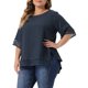 thumbnail image 4 of Blusas Casuales de Manga Corta de Encaje de Talla Grande para Mujeres Agnes Orinda, Cuello Redondo, 2X, Azul Marino, 4 of 6