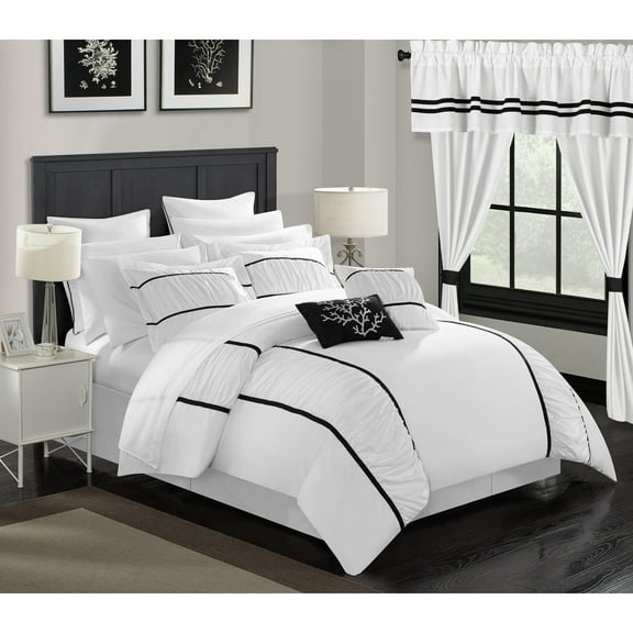 24 Piece Marian Complete bedroom in a bag Pinch Pleat Ruffled Designer Embellished Bed In a Bag Comforter Set