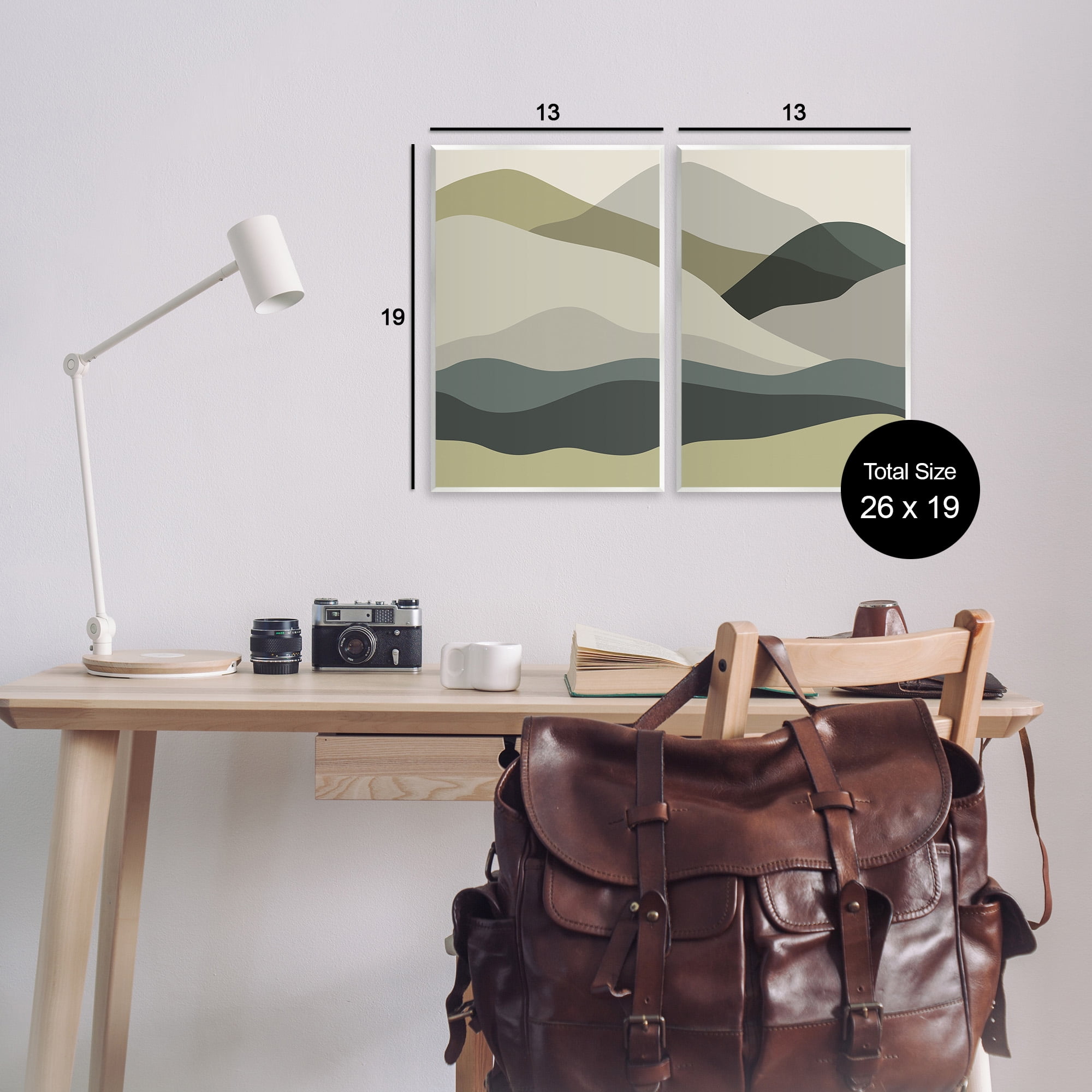 Stupell Industries Modern Green Mountains Landscape Painting Unframed Art Print Wall Art, 13 x 19, Set of 2
