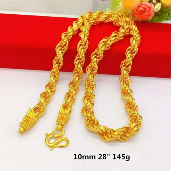 EOEMY Men'S 24K Yellow Gold Plated 2 Dragon Heads Twisted Rope Chains Necklace 10mm-10mm 28" 145G