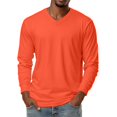 thumbnail image 2 of Men's Casual Long Sleeve V Neck Solid Color T-Shirt Top for Spring Fall Minimalist Style,Watermelon Red,2XL, 2 of 8