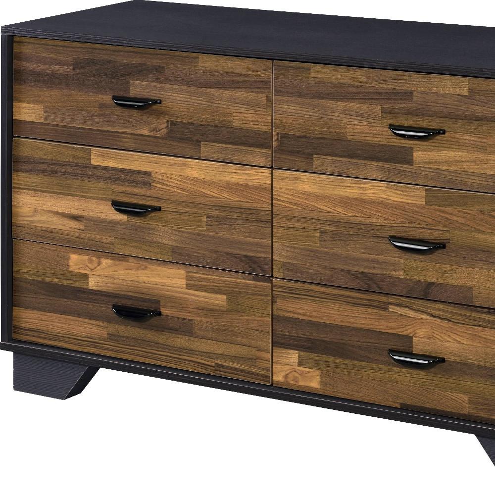 HomeRoots 490489 31 x 47 x 16 in. Walnut Black & Finish Manufactured Wood Six Drawers Double Dresser