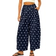 thumbnail image 2 of acuever 2026 Casual Summer Boho Polka Dot Pants for Women Cotton Linen Elastic Waist Wide Leg Barrel Palazzo Beach Lounge Trousers Capri, 2 of 6
