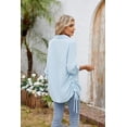 thumbnail image 3 of Women's Solid Color Lapel Loose Mid-Sleeve Shirt Chiffon Top, 3 of 3