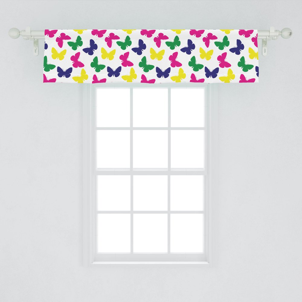 Modern Window Valance, Rainbow Colorful Butterfly Romantic Kids