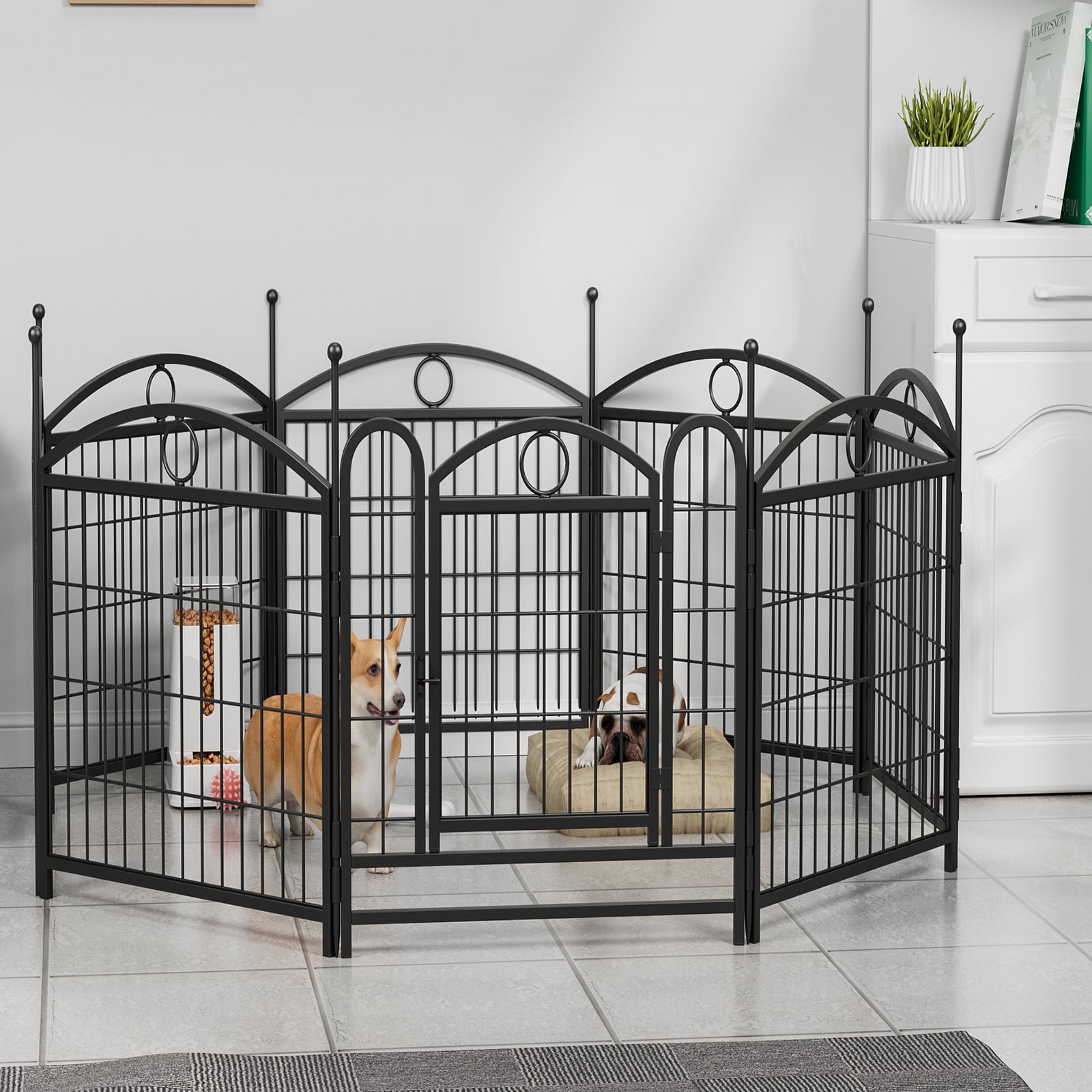 YIYADO 24" 8-Panel Metal Dog Playpen with Door, Foldable Heavy Duty Dog Fence Exercise Pen for Large Medium Small Dogs, Indoor Outdoor Pet Playpen for Yard, RV, Camping