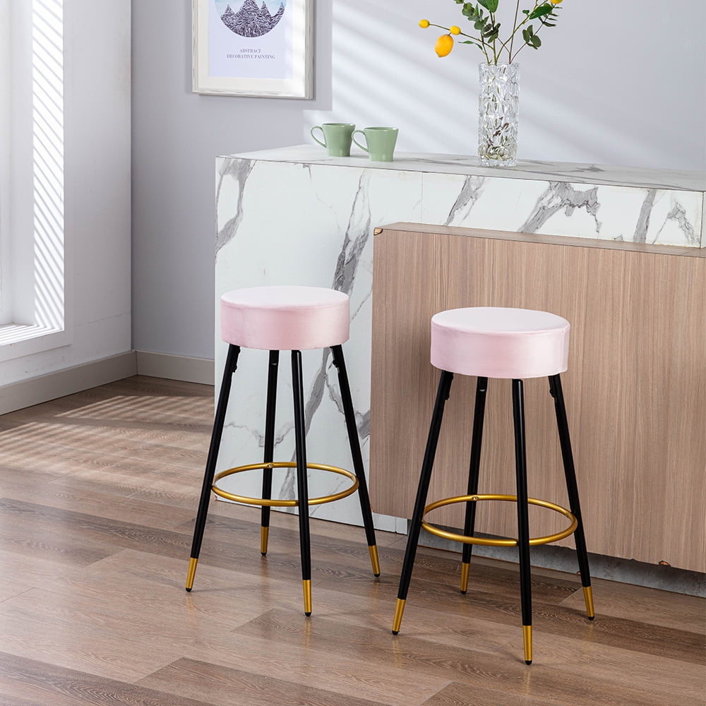 CUH 30" Height Round Bar Stools Set of 2,Velvet Counter Height Chair