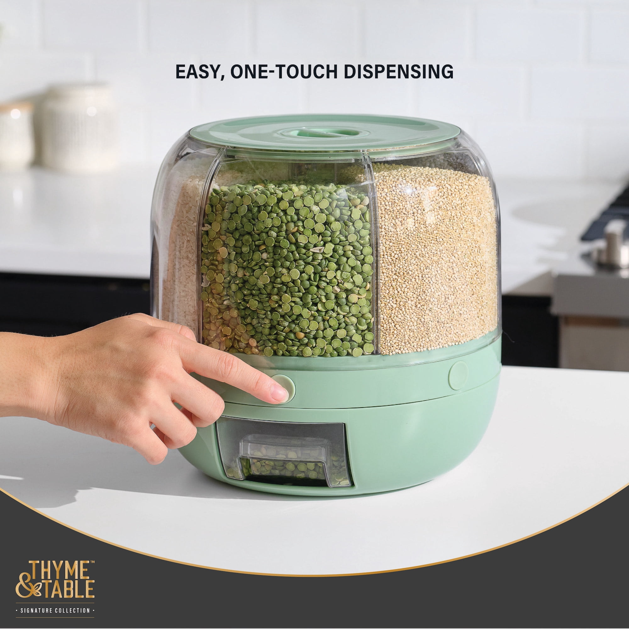 Thyme & Table 6 Section Rotating Plastic Food Storage Dispenser with Removable Drawer, Green
