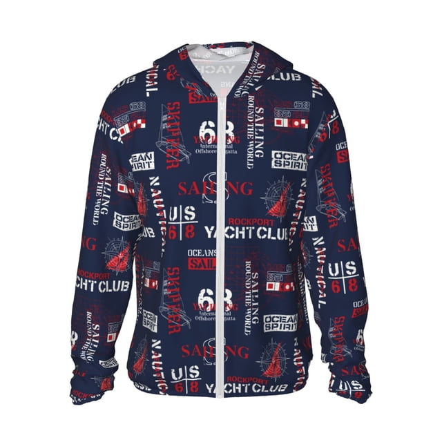 Balery Nautical Style Sailboat Sudadera ligera de manga larga con capucha y protección solar UPF 50+ para hombre y mujer, ideal para pesca y running-Medium