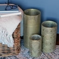 thumbnail image 5 of 3 Piece Intricate Hurricane Lanterns, Multi-Pattern Lattice Work, Gold Finished Metal, Pale Grey Rubbed Craft Patina, Vintage Style,15.75 Inches Tall, for Wax or LED Votive and Pillar Candles, 5 of 8