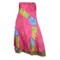 Mogul Magic Wrap Around Skirt Reversible Silk Sari 2 Layer Pink Resort Wear Cover Up Dress