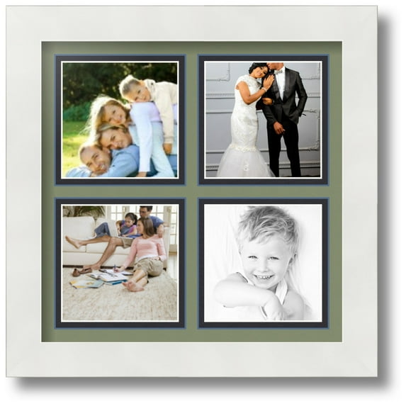 ArtToFrames Collage Photo Picture Frame with 4 - 4x4 Openings, Framed in White with Basil and Black Mats (CDM-3966-9999)