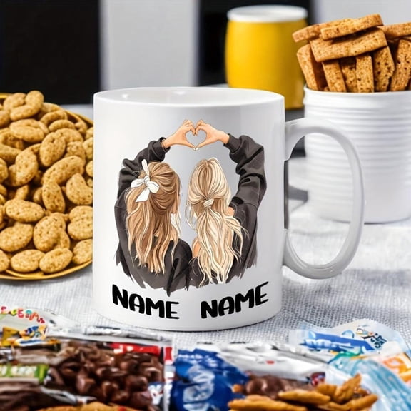 1pc Personalized Sister Mug Custom Name Heart Design 11oz Ceramic Coffee Cup with Custom Text Dishwasher Best Friends Unusual Mug Coffee Lovers Coffee