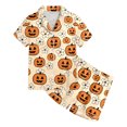 thumbnail image 5 of Leey-World Matching Halloween Pajamas Satin Pajama Sets Girls Silk Button Down Short Sleeve & Short Sleepwear 2PCS, 5 of 5