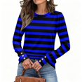 thumbnail image 4 of Stralyhd Long Sleeve Shirts for Women Trendy Striped Crewneck Puff Sleeve Button Cuff Pullover Soft Dressy Casual Blouses Fall Fashion Clothing Blue XL, 4 of 5