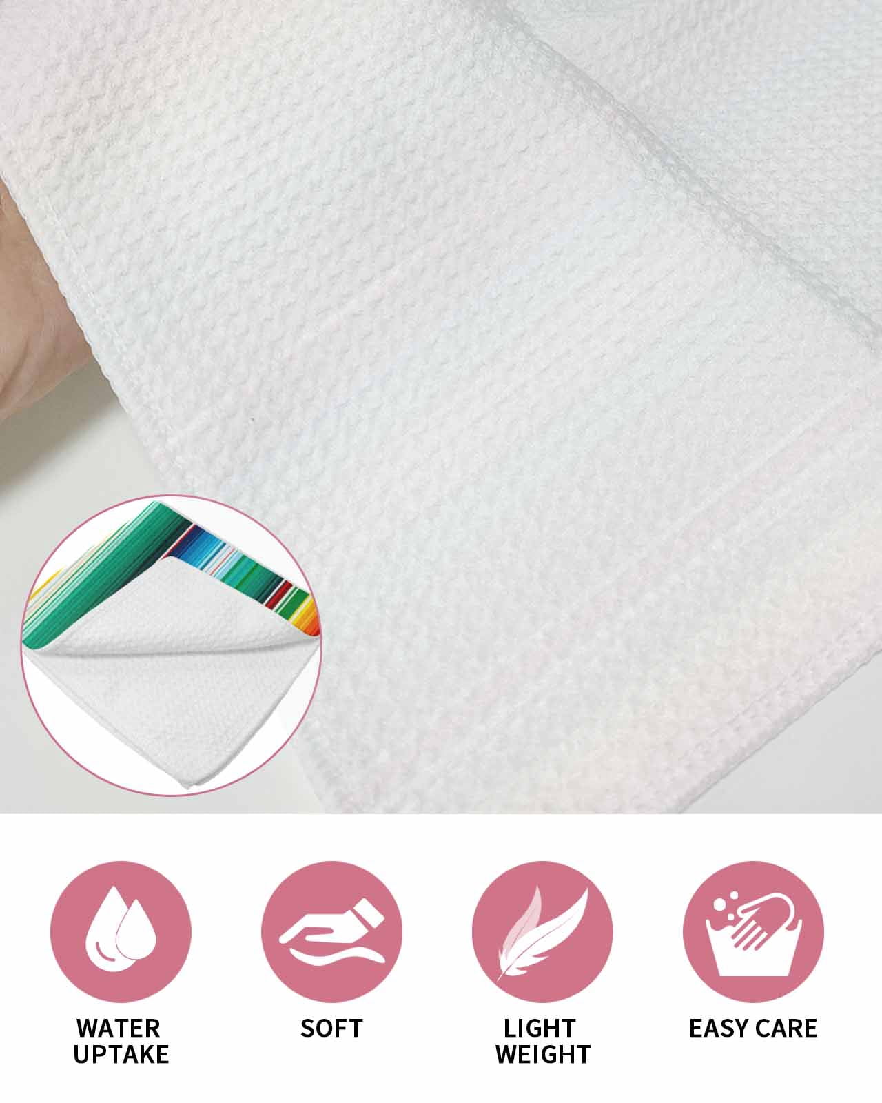 Mexican Stripes Dish Towels Set, Waffle Weave Kitchen Towels 3 Pieces, Colorful Striped Mexican Fiesta Theme Microfiber Hair Face Bath Tea Towel Absorbent Quick Drying Cleaning Dish Cloths, 12"x12"